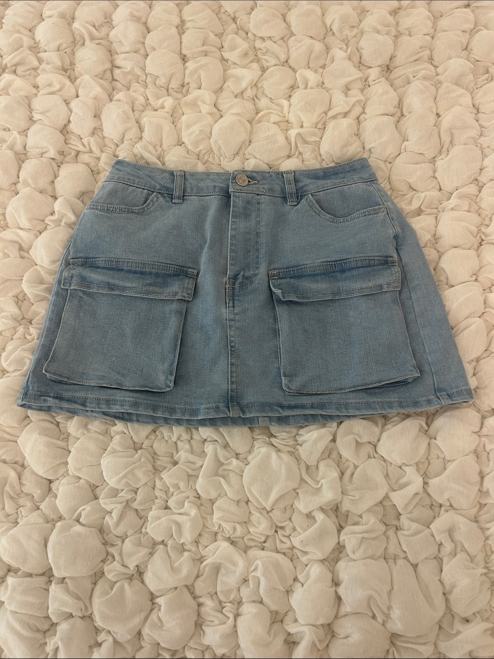 Love Tree Light Blue Denim Cargo Mini Skirt